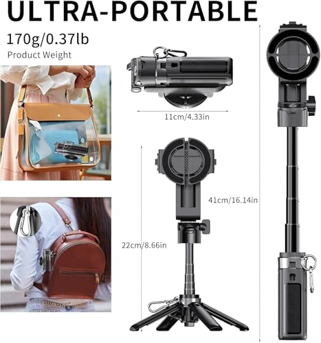 Magnetic Phone Tripod Stand, Portable Mini Selfie Stick for iPhone 16/15/14/13/12 & MagSafe, Aluminum Angle-Adjustable Foldable Strong Magnet Phone Holder, Travel Essentials, Included Metal Ring - color: Iron Black