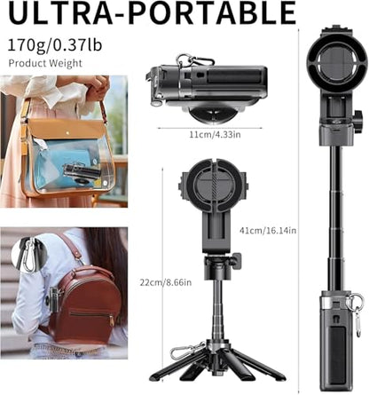 Magnetic Phone Tripod Stand, Portable Mini Selfie Stick for iPhone 16/15/14/13/12 & MagSafe, Aluminum Angle-Adjustable Foldable Strong Magnet Phone Holder, Travel Essentials, Included Metal Ring - color: Iron Black