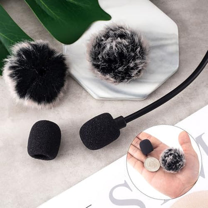PAGOW 4 Pcs Mini Foam Microphone Windscreens ＆ Furry Cover, High Density Mic Headset Cover, Lapel Microphone Windscreen for Lavalier Microphones Noise Reduction (2pcs Foam + 2pcs Furry) - color: black,Foam(2pcs),Furry(2pcs)