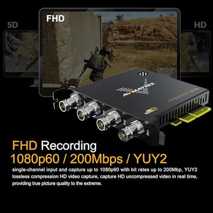 AVMATRIX PCIE Capture Card for PC, 4CH SDI with 1080P60 Ultra-Low Latency for Multi-Channel Live Streaming, Video Conferencing, Online Education, telemedicine Broadcasting on PC/Mac - color: PCIE-4CH SDI