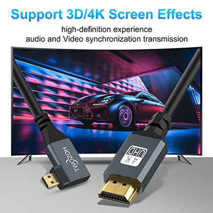 Twozoh Right Angled Coiled Micro HDMI to HDMI Cable, Micro HDMI to HDMI Coiled Cable 90°Degree Stretched Length 30cm to 150cm - Supports 3D/4K 1080p(5FT) - color: Right Angled, size: 5Ft