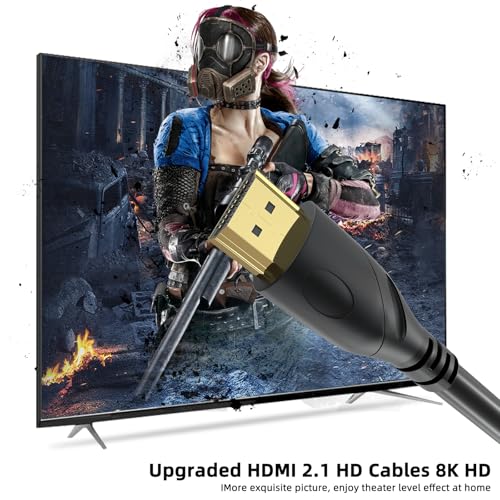 8K HDMI Cable 3ft, 48Gbps Ultra High Speed HDMI 2.1 Cord, Gold Plated Connectors, Supports 8K@60Hz & 4K@120Hz, eARC, HDR, Compatible with PS5, Xbox Series X, Soundbar, Gaming Monitor, 4K TV - size: 3FT