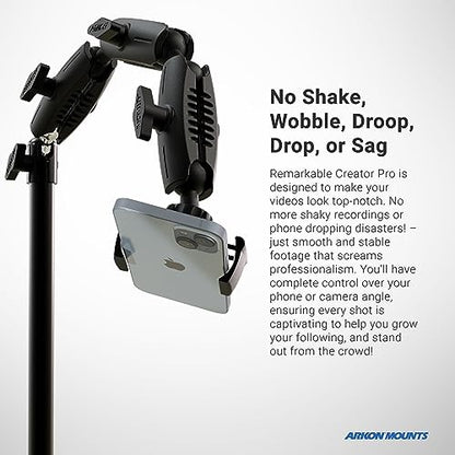 ARKON Mounts Phone Holder Full Kit - Adjustable Overhead Arm Cell Phone Table Top Stand and Tablet Mount with Ring Light - Professional Holders for Horizontal or Vertical Filming - color: Black