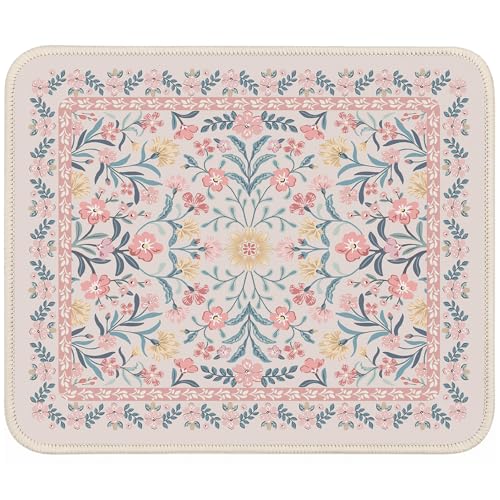iCasso Aesthetic Small Floral Mouse Pad, Pink Mini Portable Travel Mousepad, Anti-Slip and Comfortable Cloth Mouse Mat 7.9"x9.5" with Stitched Edges for Computer, Laptop, Office, Home(Pink Floral) - color: A-pink Floral, size: 9.4L x 7.8W inches