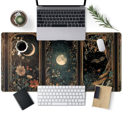 Celestial Lunar Nature Tarot Card Desk Mat 31.5''X15.7'' Dark Green Desk Pad Moon Botanical Floral Large Mouse Pad Extended Gaming Mousepad XXL Keyboard Mouse Mat for Computer Laptop Gamers - color: Celestial Lunar Nature