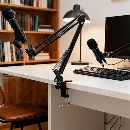 2pcs Desk Clamp, Heavy-Duty Metal C-Clamp13mm 0.51" Thread Hole C-Clip Mic Desk Mount Bracket Suspension Boom Scissor Arm Cantilever Bracket Table Lamp Base DIY for Studio Podcast (Black)