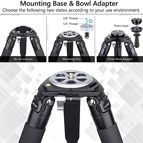 Carbon Fiber Tripod Heavy Duty Bowl Tripod ARTCISE AS90C Ultra Stable Carbon Stand with 75mm Bowl and Adapter 10 Layers Carbon Fiber 40mm Leg Tube Max Load 88 Lbs/40kg