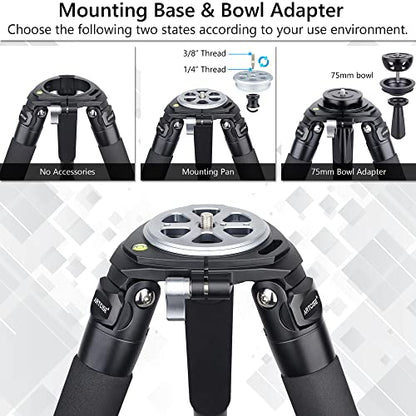 Carbon Fiber Tripod Heavy Duty Bowl Tripod ARTCISE AS90C Ultra Stable Carbon Stand with 75mm Bowl and Adapter 10 Layers Carbon Fiber 40mm Leg Tube Max Load 88 Lbs/40kg