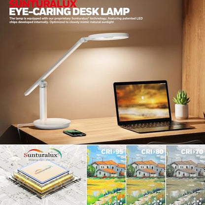 Honeywell Desk Lamp for Home Office, H6 Sunturalux™ Eye-Caring Led Desk Light, 800LM Dimmable Desk Lamp with Timer, Touch Control Tall Desk Reading Light, Table Lamp for Circle Webcam, Study, Bedroom - color: White