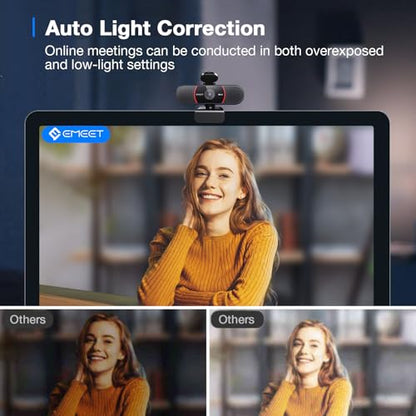 EMEET C960 4K Webcam for PC, 4K UHD CMOS Sensor, PDAF Auto Focus, Dual Omnidirectional Mics, Auto Light Correction, 73° FOV, Plug&Play Webcam w/Privacy Cover, Works w/Zoom/Teams/Skype/Google Meet - style: 4K
