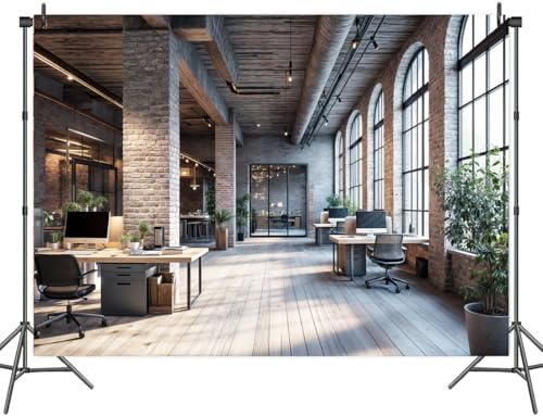 10X8ft Modern Office Backdrop for Video Conference Business Backdrops Rustic Brick Wall Virtual Office Scene Photography Studio Background Holiday Party Birthday Live Zoom Photoshoot Props - size: 10X8FT