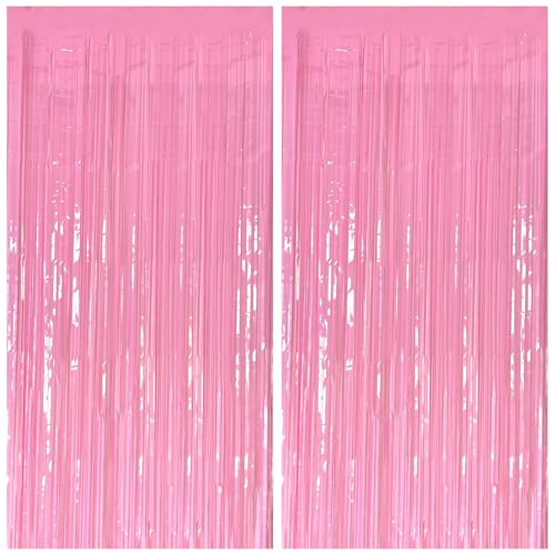 2 Pack Foil Curtain Pink Backdrop Streamers Metallic Tinsel Fringe Curtains Photo Booth Props for Birthday Wedding Engagement Bachelorette Christmas Holiday Celebration Party Decorations - color: Pastel Pink, size: 2 Pcs