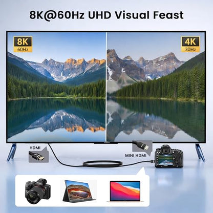 8K Mini HDMI to HDMI Cable 4FT, Bidirectional, 8K@60Hz, 4K@120Hz, Braided & Aluminum Shell, Compatible with Camera, Camcorder, Portable Monitor, Laptop, Tablet, Graphics Card, Raspberry Pi Zero W - size: 4FT, style: Straight angle