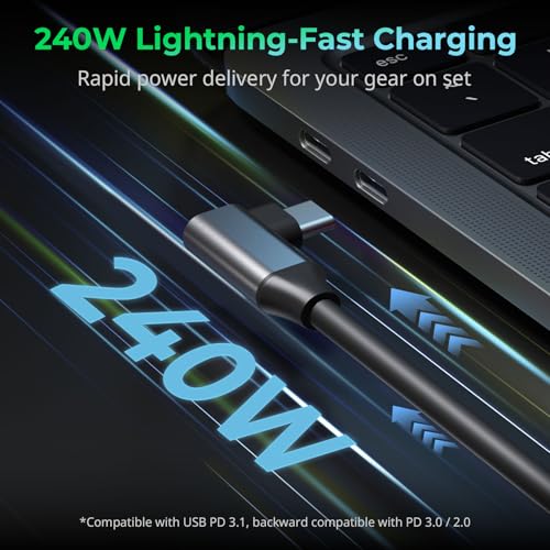SMALLRIG USB4 40Gbps USB-C Cable, 240W Fast Charging & 8K@60Hz Video & 40Gbps Data Transfer, 35cm/13.8in Straight to Angled Connectors with Cable Tie, for MacBook for iPad Pro for iPhone - 5075 - size: 13.8 in (35 cm), style: Straight to Angled