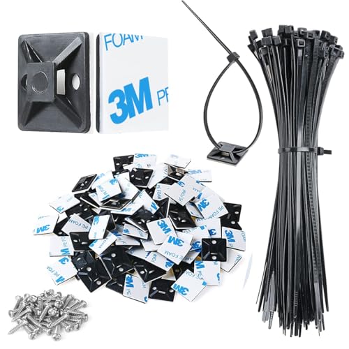 200pcs 3/4" Back-Glue Self Adhesive Black Strong Cable Zip Tie Mounts with 8" Ties, Screws, UV Protection Outdoor Sticky Wire Fasteners Cable Clips Management Anchors Organizer Holders Squares - color: Black, size: 200 Piece
