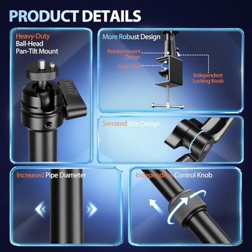 EMART Overhead Camera Mount with Serrated Bite Magic Arm,40-in Camera Desk Mount with 1/4" Ball Head for Cameras DSLR Phone,Holder Stand for Live Streaming/Photo Video Shooting