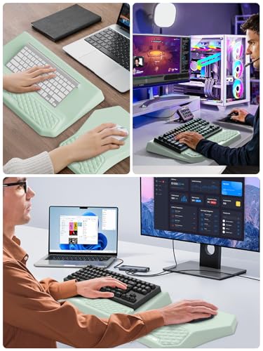 3-in-1 Ergonomic Keyboard Stand with Wrist Rest & Mouse Pad Set, Comfy Keyboard Riser Holder Soft Mousepad with Massage Design, Memory Foam and Non-Slip PU Base for Pain Relief, Light Green - color: Light Green