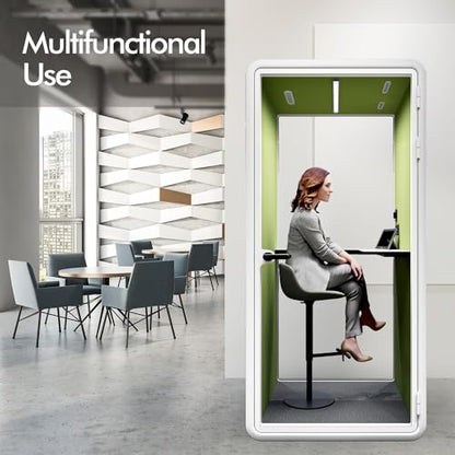 Quiet Meeting Pod with Acoustic Panels, Office Soundproof Room with Furniture, Portable Removable Working Booth for Private Phone Calling, Study, Individual Seater Personal Office H92in W43in D40in - color: Green S