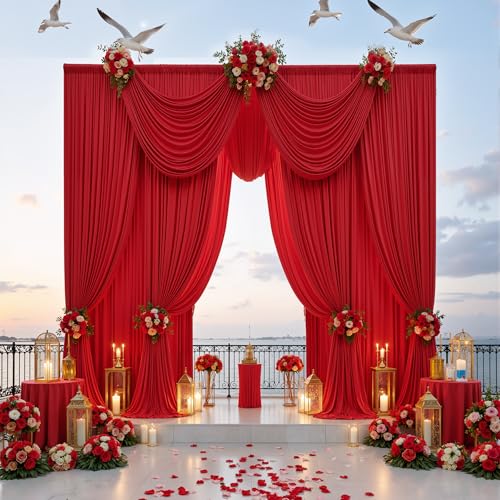 20x15ft Red Backdrop Curtains for Parties - 4 Panels 5x15ft Wrinkle-Free Silky Polyester Drapes for Wedding, Birthday, Decorations & Graduation Background - color: Red, size: 5ftx15ft(4 Panels)
