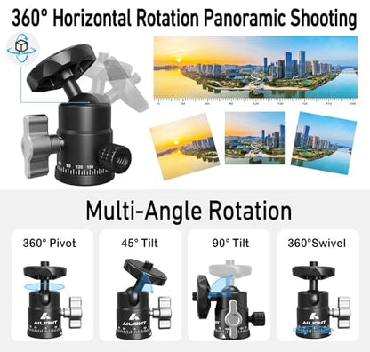 Ailight Mini Ball Head, 360° Panoramic Tripod Head, Universal 1/4" to 3/8" Screw Adapter Swivel Ball Head Tripod Mount, Dual Cold Shoe Mount for DSLR Cameras Camcorder Light Photograph Accessories - size: 1 pack