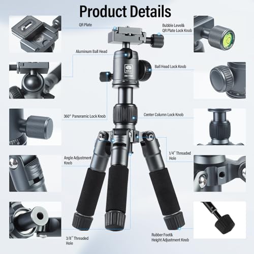 SIRUI Compact Mini Desktop Tripod, 20" Aluminum Portable Small Tabletop Tripod Stand with 360° Ball Head for DSLR, Camera, Phone, Loaded up to 17.64lbs, Phone Holder Included, AM-TT50 - style: AM-TT50