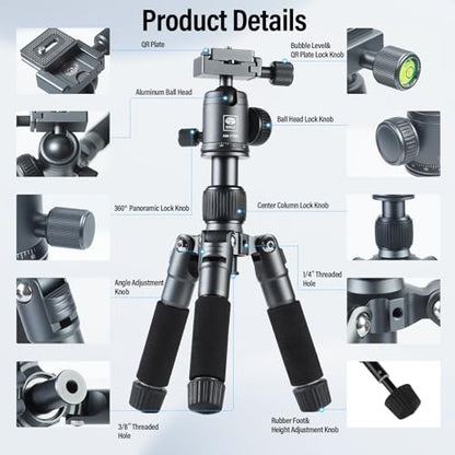 SIRUI Compact Mini Desktop Tripod, 20" Aluminum Portable Small Tabletop Tripod Stand with 360° Ball Head for DSLR, Camera, Phone, Loaded up to 17.64lbs, Phone Holder Included, AM-TT50 - style: AM-TT50