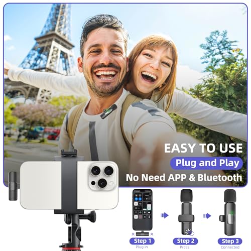 Wireless Lavalier Microphone for iPhone, iPad - mini Microphone Bluetooth Lapel Mic for Video Recording Tiny Clip on Phone Mic for Podcast Camera Vlogging YouTube Tiktok - style: Black Wireless Lavalier Microphone