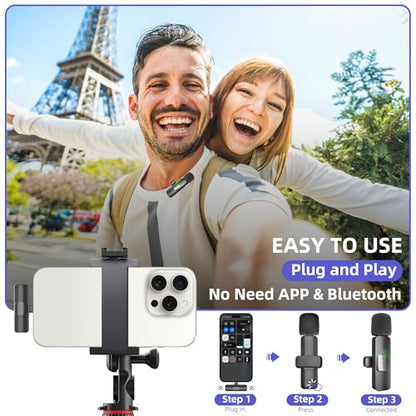 Wireless Lavalier Microphone for iPhone, iPad - mini Microphone Bluetooth Lapel Mic for Video Recording Tiny Clip on Phone Mic for Podcast Camera Vlogging YouTube Tiktok - style: Black Wireless Lavalier Microphone
