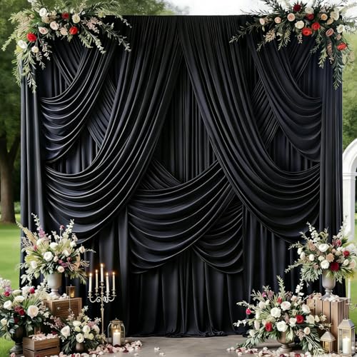 10x12ft Black Backdrop Curtain for Wedding Parties, Wrinkle Free 2 Panels 12 ft Long Silky Polyester Photo Backdrop Drapes Back Drop Cloth Drapery for Birthday Graduation Photography Background - color: Black, size: 5ft(W)x12ft(H)_2 Panels