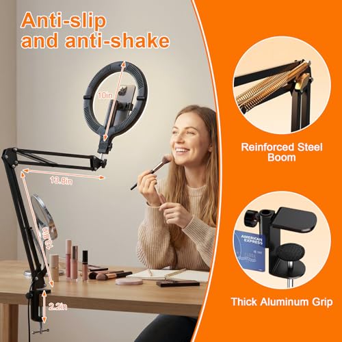 Magnetic Overhead Ring Light for Desk, 10” Selfie Light for iPhone | Built-in 5000mAh Battery, Power Display 360°, Rotation 180°Adjustable, for Selfies, Live Streaming, TikTok & Cooking Videos