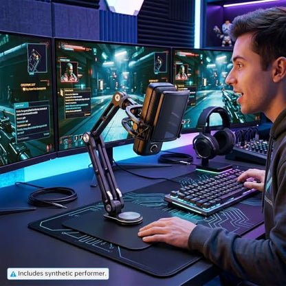 Desktop Microphone Stand,Rotatable Tabletop Mic Stand,Foldable Design, Non-Slip Weighted Base, Includes Adapters Mic Clips for Podcasting, Live Streaming, Recording,Video Conference Content Creator