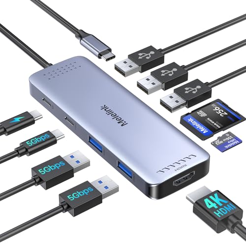 USB C Hub Multiport Adapter for MacBook Pro/Air, 10 in 1 USB C Dongle Mac HDMI Adapter, USBC Dock Compatible for iPad Pro, iMac, Dell, HP, Lenovo (4K@60Hz HDMI,SD/TF Card Reader,100W PD, 6 USB Ports) - color: Gray 10 Port USB C Docking Station