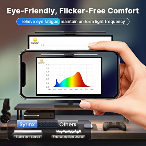 Syrinx Pro Monitor Light Bar with RGB Ambient Backlight, Home Office & Gaming Computer Monitor Lamp, CRI95+ No Glare Eye Care, 1200lm, 3000K–6000K Stepless Dimming, for 17"–34" Flat & Curved Monitors - style: Pro