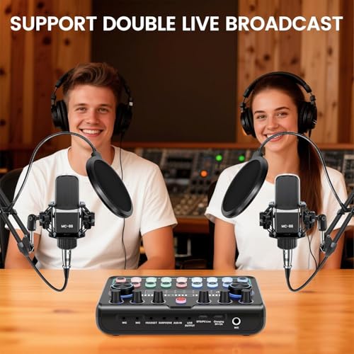 ALSO GO Podcast Equipment Bundle for 2, Podcast Microphone Bundle with Voice Changer, Recording Studio Equipment with Audio Interface, for Podcasting, Recording, Singing, Streaming, Gaming