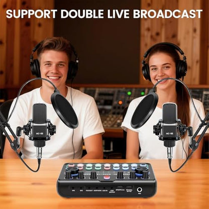 ALSO GO Podcast Equipment Bundle for 2, Podcast Microphone Bundle with Voice Changer, Recording Studio Equipment with Audio Interface, for Podcasting, Recording, Singing, Streaming, Gaming