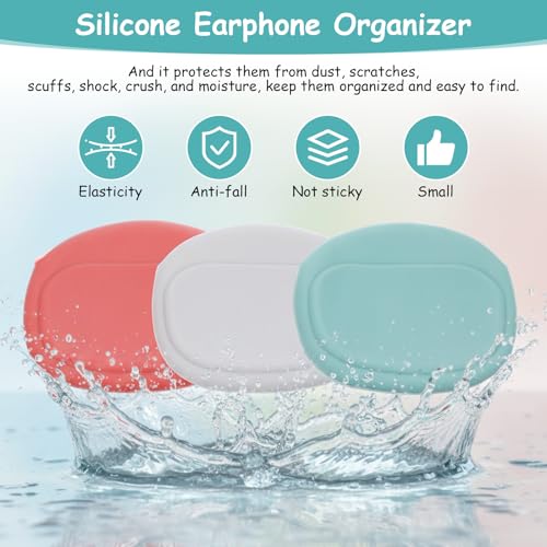 3 Pcs Silicone Headphone Organizer Mini Wired Headphone Organizer Data Cable Storage Case Portable Silicone Pouch Key Box for Storing Earbuds Flash Drive Keys(Red-Grey-Green)