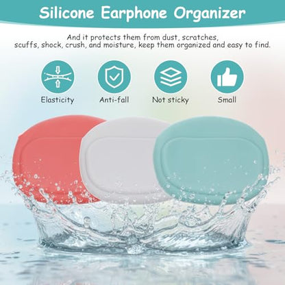 3 Pcs Silicone Headphone Organizer Mini Wired Headphone Organizer Data Cable Storage Case Portable Silicone Pouch Key Box for Storing Earbuds Flash Drive Keys(Red-Grey-Green)
