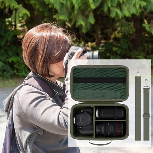Camera Case Compatible with Canon EOS Rebel T7/T100/R50/R100/R5/R6 V//R6 Mark II DSLR Camera with 18-55mm Lens,Sony,Nikon DSLR Camera Protective Case with Shoulder Strap (Army Green Case) - color: Army Green Case
