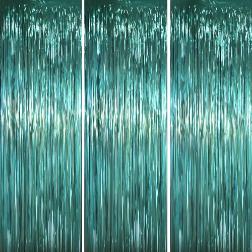 Voircoloria 3.3 x 6.6 ft Foil Fringe Backdrop Curtains, Tinsel Streamers Party Decorations, Fringe Backdrop for Birthday, Baby Shower, Gender Reveal, Graduation (3, Retro Green) - color: Retro Green