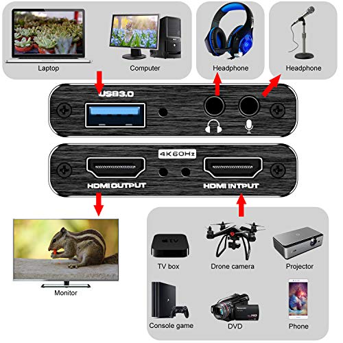 Capture Card, 4K HDMI Video Capture Card, Game Capture Card, 1080P 60FPS Video Capture Device, HDMI to USB 3.0 Capture Card for Streaming, Work with Camera/Xbox/PS4/PS5/PC/OBS - color: Black