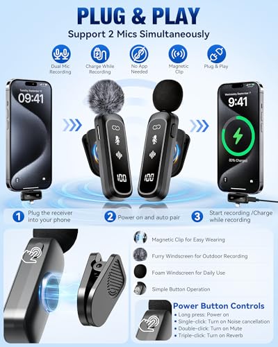 Vlogging Kit for iPhone/Android, TikTok YouTube Starter Kit for Video Recording with Magnetic Wireless Microphone, Full Size Camera Tripod, Table Tripod, RGB Fill Light, Content Creator Essentials