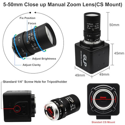 USB Camera 1080P High Speed 260fps 5-50mm 10X Optical Zoom Lens 2MP USB Webcam Manual Close up Zoom in and Out,UVC Computer Comference Golf Swing Camera for Raspberry Pi Windows Mac - color: 260fps USB Camera with 5-50mm Zoom Lens