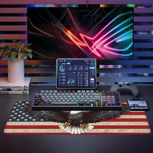 Mouse Pad, Large Anti-Slip with Stitched Edges Desk Mat Desktop Laptop Computer Desk Keyboard Mat,Table Protector Blotter Mat (Eagle Flag, 31.5" x 11.8") - color: Eagle Flag, size: 31.5" x 11.8"