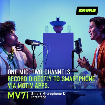 Shure MV7i Smart Microphone – USB-C & XLR Mic for Podcasting, Music & Streaming with Built-in Audio Interface, Auto Level Mode, Advanced DSP, All-Metal Design, Black | USB-C Mic with Built-in Audio Interface, Combo Xlr and ¼ Input, Auto Level Mode, Voice