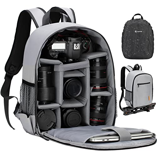 TARION Professional Camera Backpack Case with Laptop Compartment Waterproof Rain Cover for DSLR SLR Mirrorless Camera Lens Tripod Photography Backpack for Women Men Grey TB-S - color: Grey, size: Small