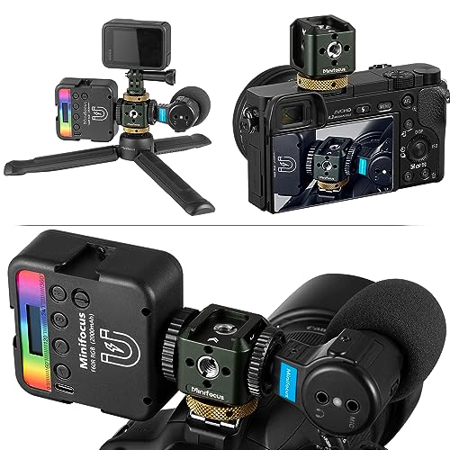 MINIFOCUS Camera Hot Shoe Extension Bracket with Quadruple Cold Shoe Mounts Adapter for Microphone LED Video Light, Aluminum Shoe Mount Holder with 1/4''&3/8'' Thread Hole and Arri-locating Hole