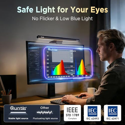 Quntis Monitor Light Bar 15.7", 24 RGB Backlight Modes for lmmersive Gaming Ambience, 900 Lux Glare-Free Computer Screen Lamp, High CRI 95 Eye Care Desk Light for Home Office - style: RGB Backlight