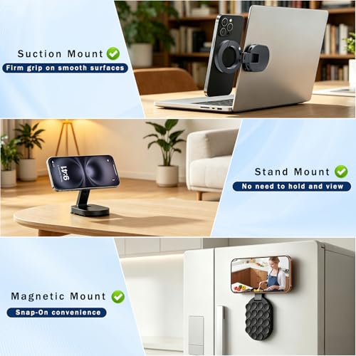 3-in-1 Suction Magnetic Phone Holder, 2026 New Foldable & 360° Rotatable MagLock Suction Mount with Suction, Magnetic Gym Phone Holder, Ideal for Car Dashboard, Gym, Kitchen, Office