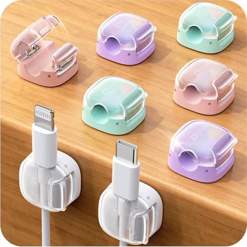 8 Pack Cable Clips, Cord Organizer [1s Lock] Cute Spring Cord Holder for Nightstand Desk Car, Girls College Dorm Room Essentials, Home Office Desk Accessories for Women Cubicle Decor, School Supplies - color: Pink/Green/Purple/White, size: 8 Pack