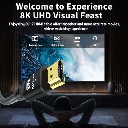 15FT Long Hdmi Cable, 8K@60Hz, 4K@120Hz, 48Gbps Ultra High Speed Hdmi 2.1 Cord with Gold-Plated Connectors, Aluminum Shell, for Streaming and Gaming, Wall-Mounted TV, Projector, Sound System - size: 15FT